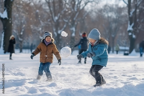two children playing in snow