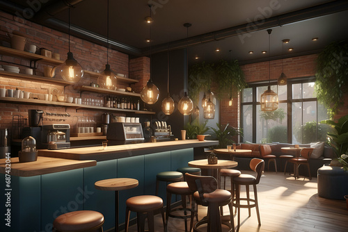 A cozy and inviting coffee shop  with warm lighting and comfortable seating  perfect for networking and discussing business ideas over a cup of coffee. Generative AI