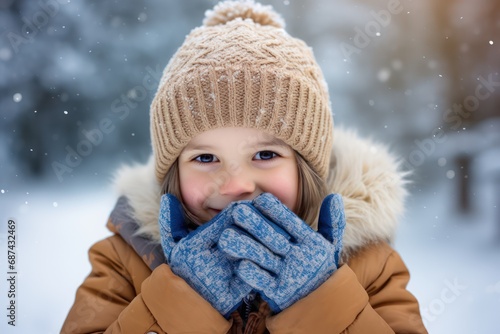 Kids playing snow with cute cloths and excited face