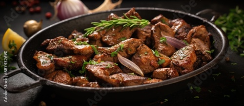 Cooked chicken liver seasoned with onions and herbs.