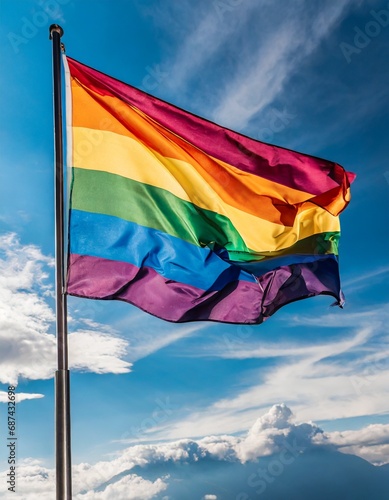 Pride Flag against a blue sky