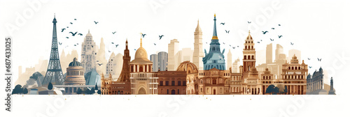 Histoire et patrimoine (monuments historiques, époques passées), vector, flat design, illustration et background.