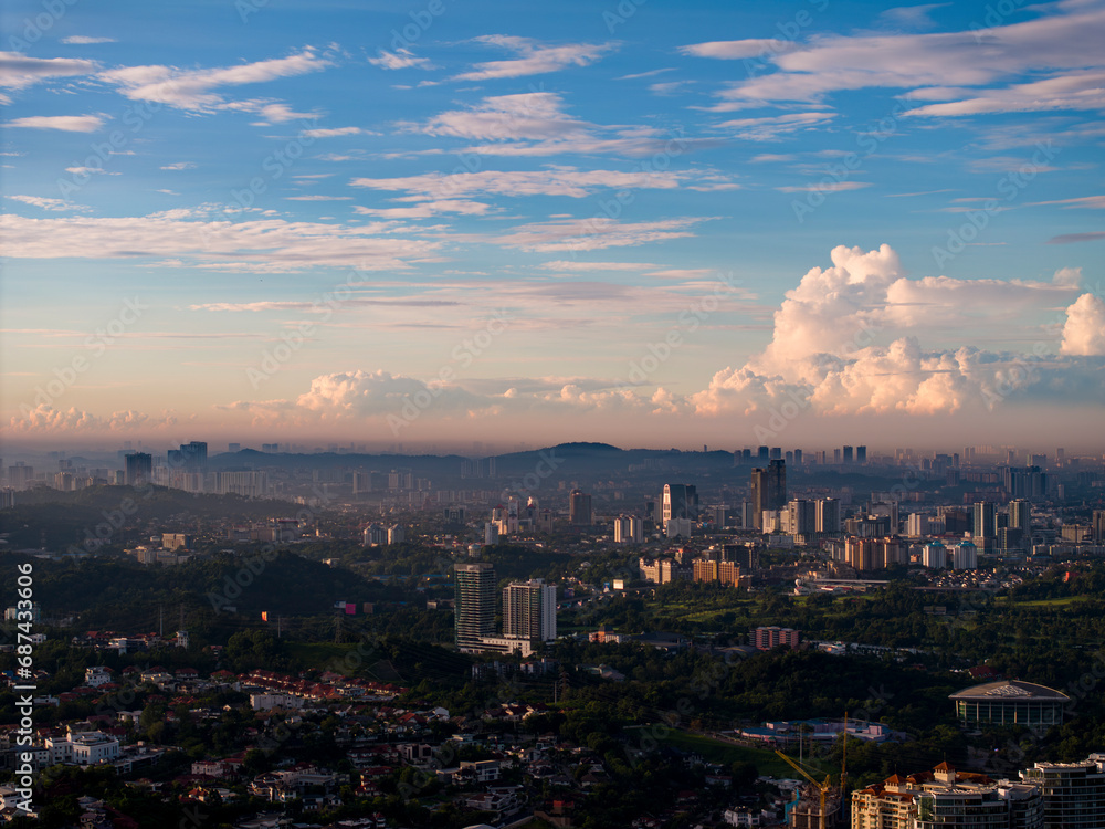 Aerial Hyperlapse of Kuala lumpur city with Luxury high rise condominium overseeing Kuala lumpur city during morning