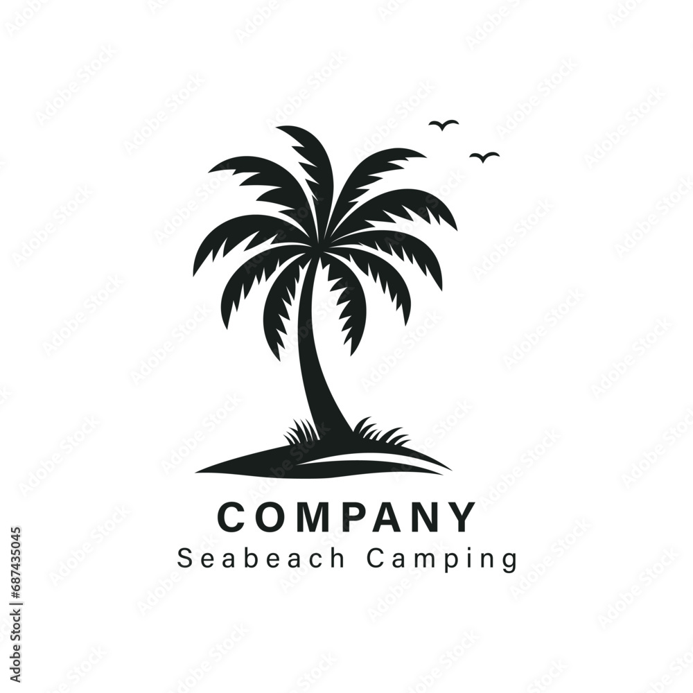 Palm tree simple logo. Coconut tree sihouette holiday symbol