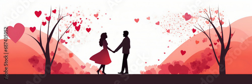 Amour et romantisme (cœurs, couples, Saint-Valentin), vector, flat design, illustration et background. photo