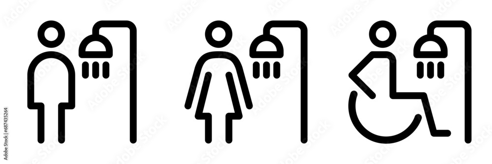 Set of shower room line icons. Editable stroke. Vector graphics Set of shower room line icons. Editable stroke. Vector graphics