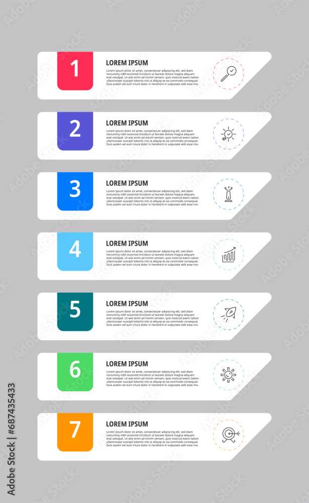 Vector Infographic design business template with icons and 7 options or steps. square design or diagram