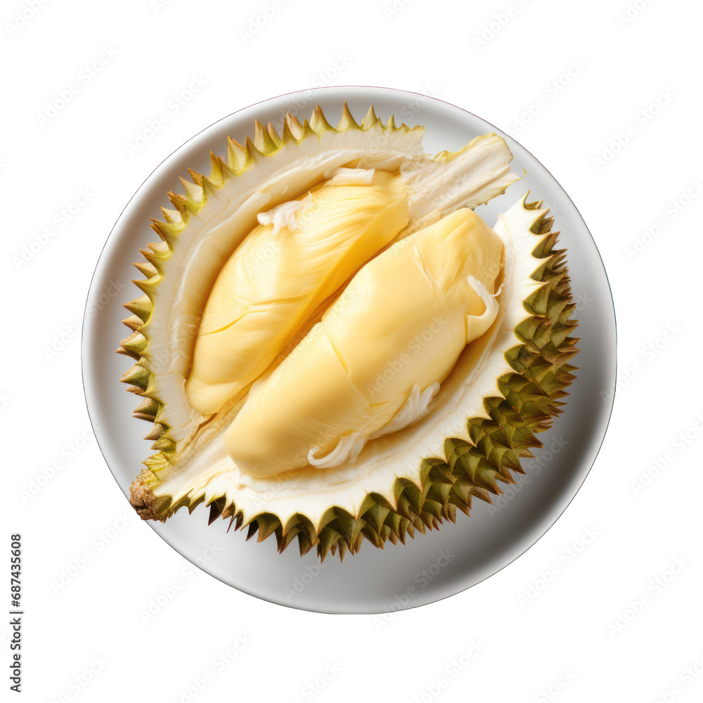 Durian on a Plate Isolated on Transparent or White Background, PNG Durian on a Plate Isolated on Transparent or White Background, PNG