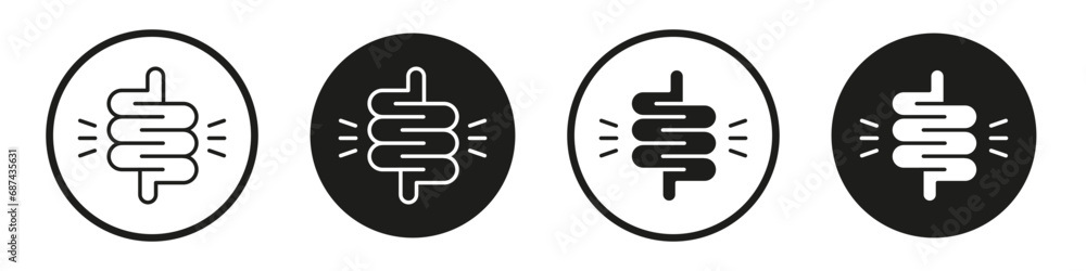 Diarrhea icon set. intestine digestive system vector symbol. stomach gut health icon in black filled and outlined - obrazy, fototapety, plakaty 