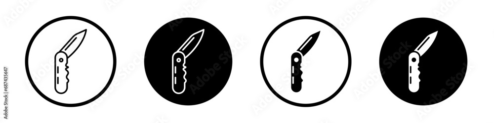 Pocket knife icon set. army small penknife tool vector symbol in black filled and outlined - obrazy, fototapety, plakaty 