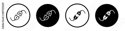 Electric plug icon set. cable socket vector symbol. disconnect connection sign in black filled and outlined