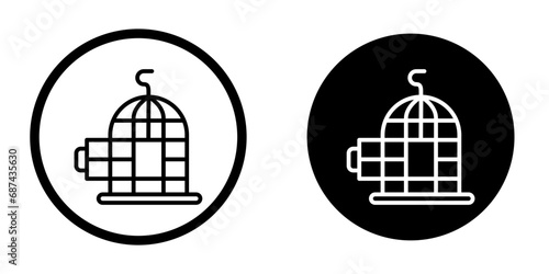 Bird cage vector icon set in black filled and outlined