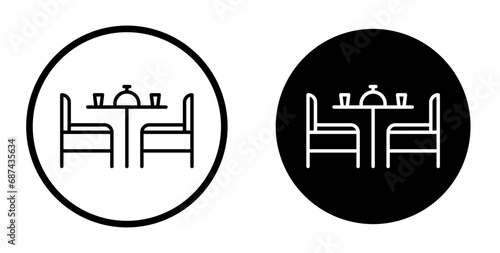 Dinner table icon set. restaurant dining seat vector symbol. terrace dinning table icon in black filled and outlined photo