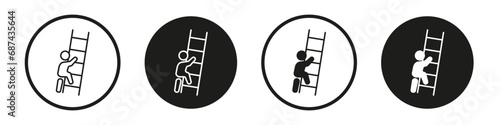 Man climbing icon set. climb stairs vector symbol. person career ladder icon in black filled and outlined