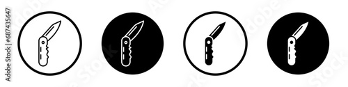 Pocket knife icon set. army small penknife tool vector symbol in black filled and outlined photo