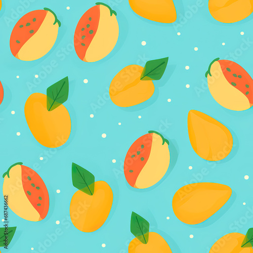 Mango fruit tropical cartoon repeat pattern