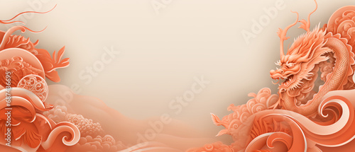 Chinese dragon new year background soft red gold color tone, wth copy space area photo