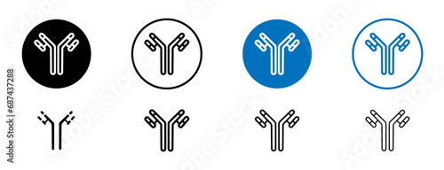 Antibody line icon set. Antibody immunoglobulin immunotherapy icon in black and blue color. photo