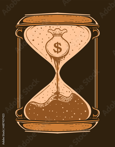 Illustration antique hourglass with deep meaning about money