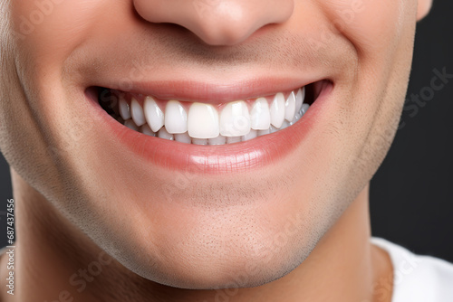 Healthy perfect teeth  young man smiling. Teeth whitening. Isolated white background