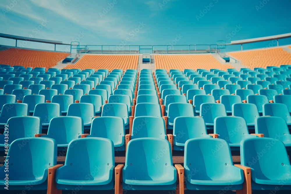 Naklejka premium Empty Stadium Seats Await Fans Under Sky