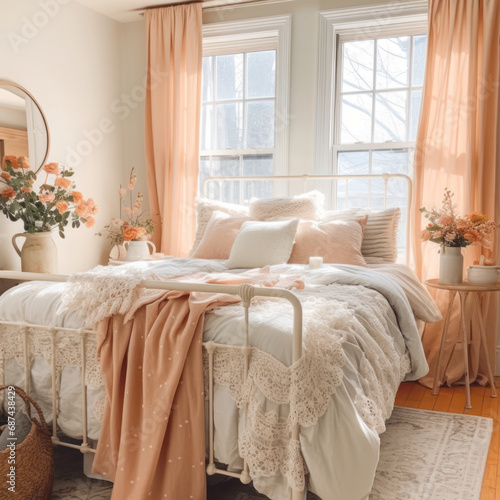 Cottage Coziness: Peach Hues and Floral Bliss © Sekai
