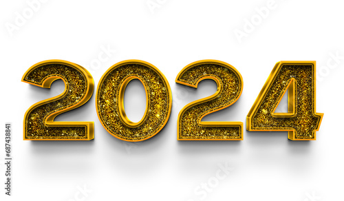 Creative 3d golden number 2024. A Happy New Year greetings. 3d golden Text. Calendar title concept.