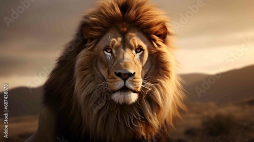 majestic lion in a intense gaze © DigitalNestEgg