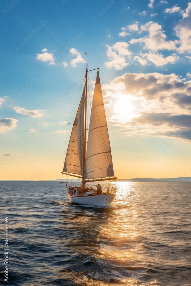 Sailboat Sailing at Sunset on Ocean