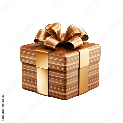 Wooden Gift Box with Gold Bow Isolated on Transparent or White Background  PNG