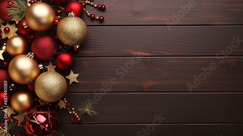 bright flat lay stock Christmas photo with copy space  realistic lighting  photorealistic made by generative ai