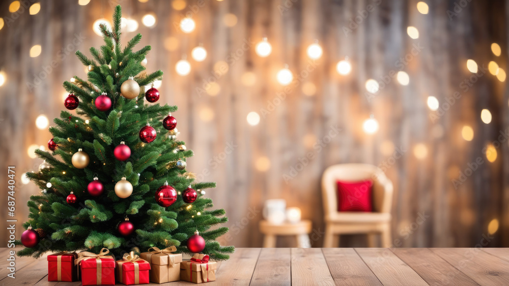 A small christmas tree sitting on top of a wooden table