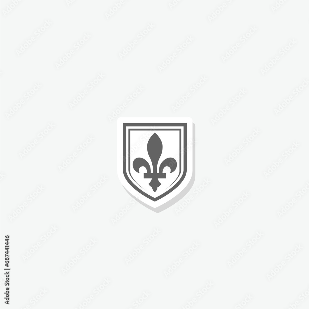 Shield with fleur de lis icon sticker isolated on gray background Shield with fleur de lis icon sticker isolated on gray background