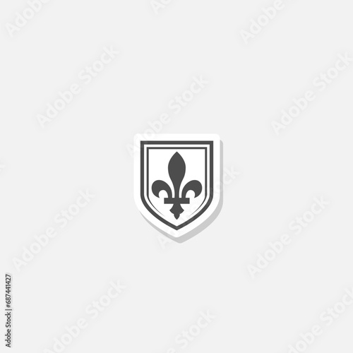  Shield with fleur de lis icon sticker isolated on gray background