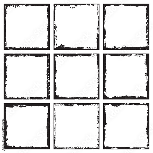 Square vector frame border. Grunge ink illustration. Creative backgrounds template for tags, labels, cards. Hand drawn frame brush strokes.
