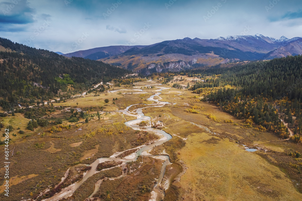 Fototapeta premium Natural beauty of grasslands, pastures, snow mountains and lakes in Xizang, China