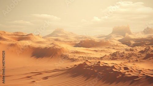 An abstract desert of pixelated dunes  where the winds of data sculpt surreal landscapes in a virtual wilderness.