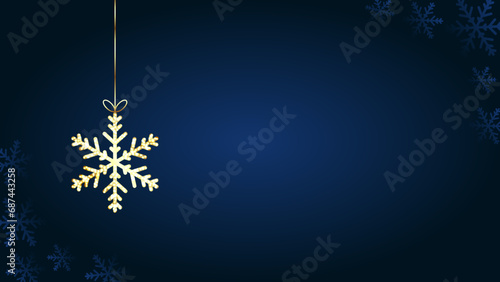 Dark blue christmas background with gold glitter snowflake