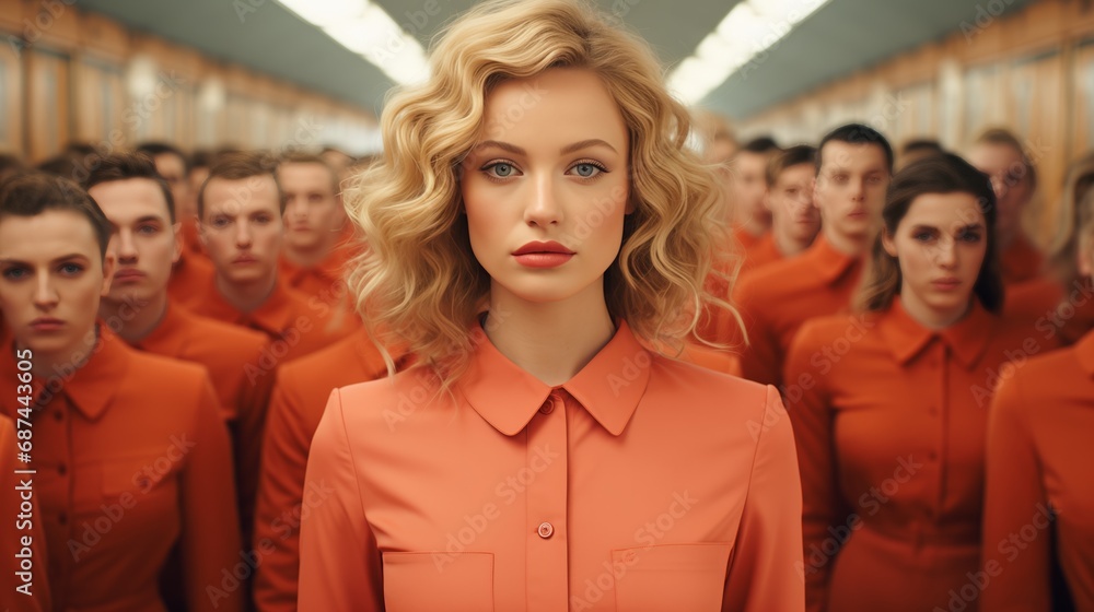 Fototapeta premium Young lonely woman in the crowd