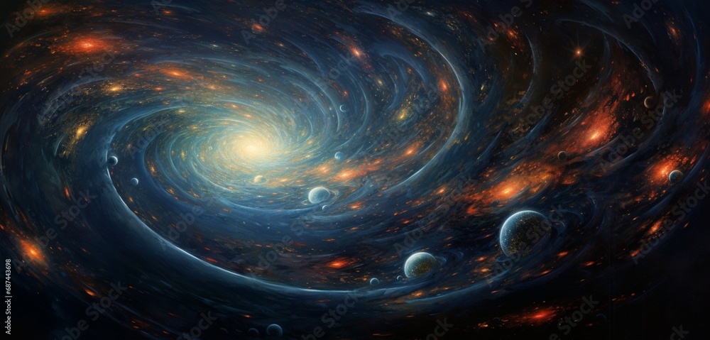 Cubic galaxies swirling in a cosmic ballet, forming a mesmerizing display of celestial abstraction and futuristic beauty. Cubic galaxies swirling in a cosmic ballet, forming a mesmerizing display of celestial abstraction and futuristic beauty.