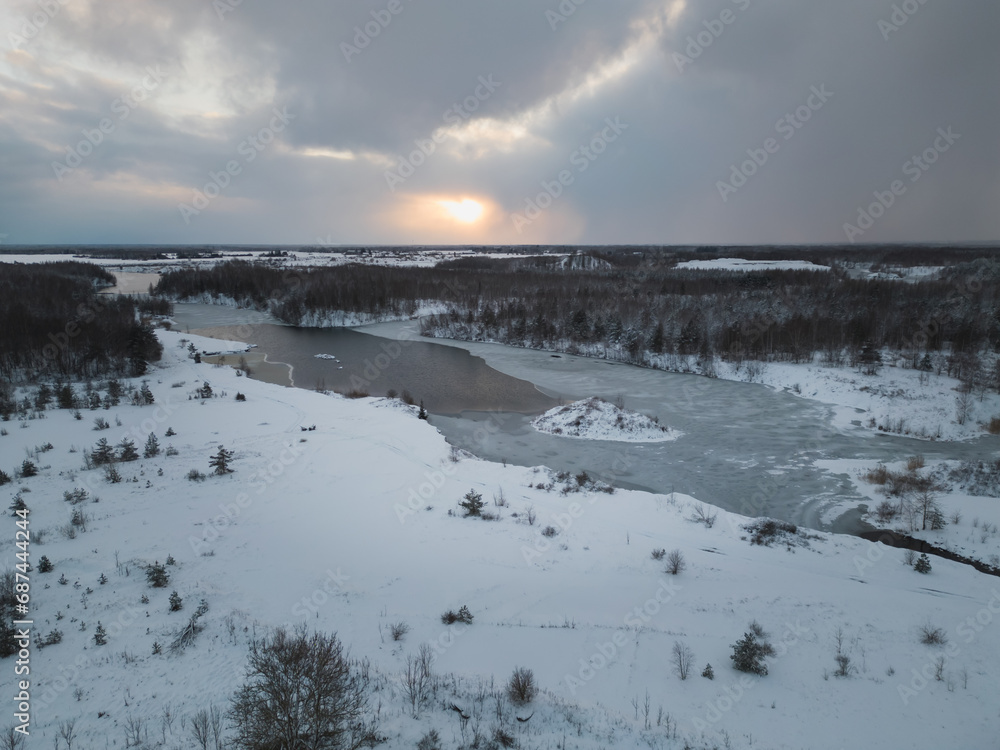 Winter landscape at Lake Vandjala shot from a drone.