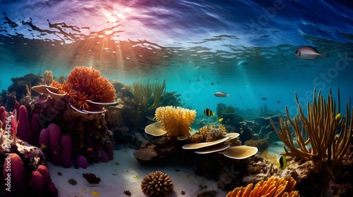 coral reef ecosystem at sunset photo