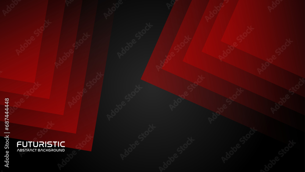 Obraz premium Dark Red abstract background with shiny geometric shapes and shadows. Modern blue gradient geometric texture design with copy space for text. Futuristic technology concept. Vector illustration