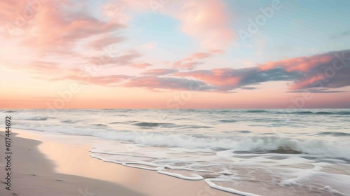 pastel-toned beach at sunset