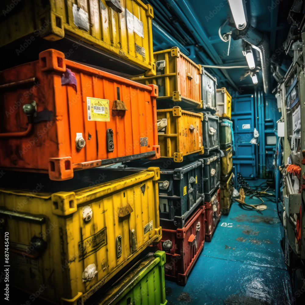 Cluster of High-Tech Equipment Crates on Research Ship