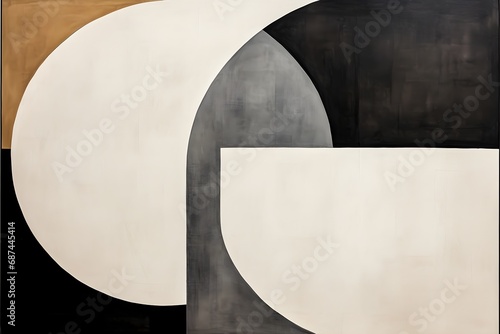 Mid Century Biege, grey, black and brown Bauhaus oil painting boho wall art HD Circles squares arches rectangles organic shapes abstract art Earth tones