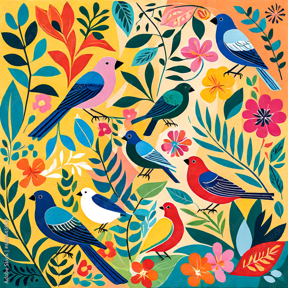 Fototapeta premium Geometric Background in Vibrant Colors, Abstract Head with Shapes, Colorful Circles and Triangles Portrait, Modern Artistic Female Portrait, Mosaic of Shapes Woman's Head