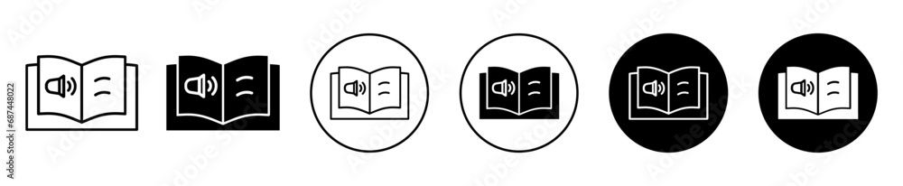 audio book icon. ebook with auto read speaker symbol set. audio book reader with sound library vector line logo audio book icon. ebook with auto read speaker symbol set. audio book reader with sound library vector line logo