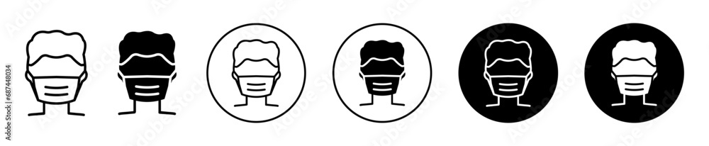 Face mask icon. surgical medical mouth face mask symbol set. infection or covid19 virus protection from flu and pollution face mask vector line logo