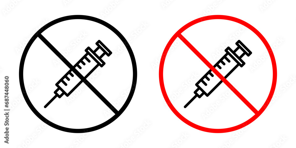 No Steroids Icon. banned drugs or prohibited anti doping injection steroid or vaccine syringe symbol set. stop steroids supplement medical injection or syringe vector line logo - obrazy, fototapety, plakaty 
